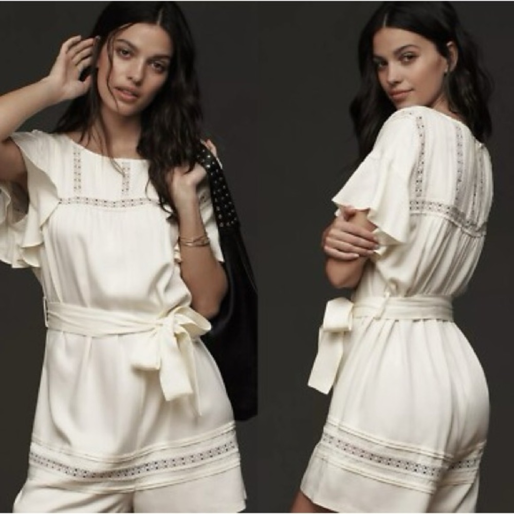 Anthropologie Mare Mare NWT Ivory Victorian Boho Romper XS Summer Romantic Cream - Picture 6 of 15